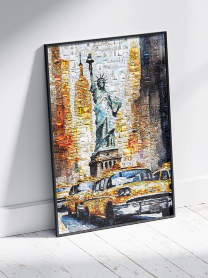 Stunning NYC Mosaic Art - Statue of Liberty & Iconic Yellow Taxis | Perfect Wall Decor for Your Home or Office AtelierMosaics