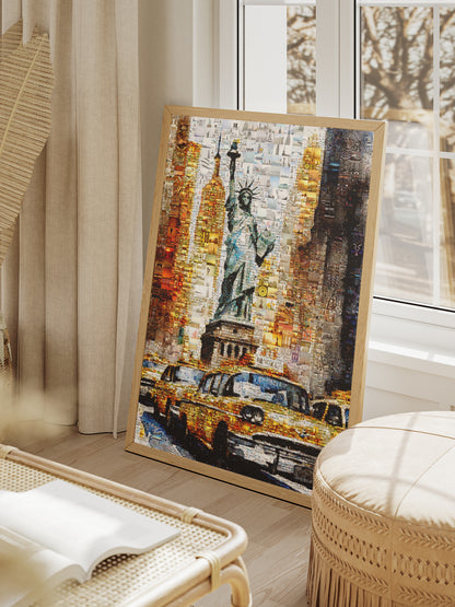 Stunning NYC Mosaic Art - Statue of Liberty & Iconic Yellow Taxis | Perfect Wall Decor for Your Home or Office AtelierMosaics