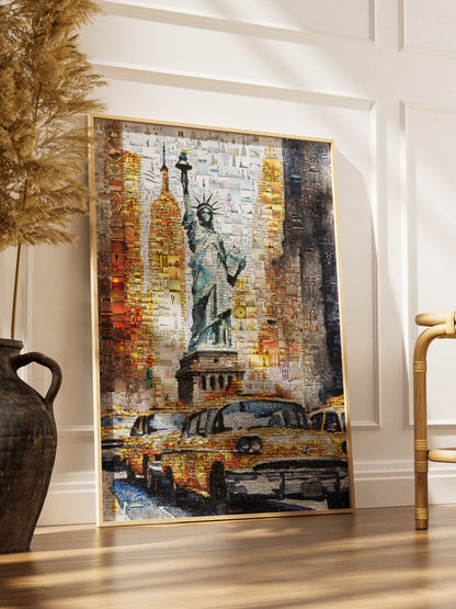 Stunning NYC Mosaic Art - Statue of Liberty & Iconic Yellow Taxis | Perfect Wall Decor for Your Home or Office AtelierMosaics