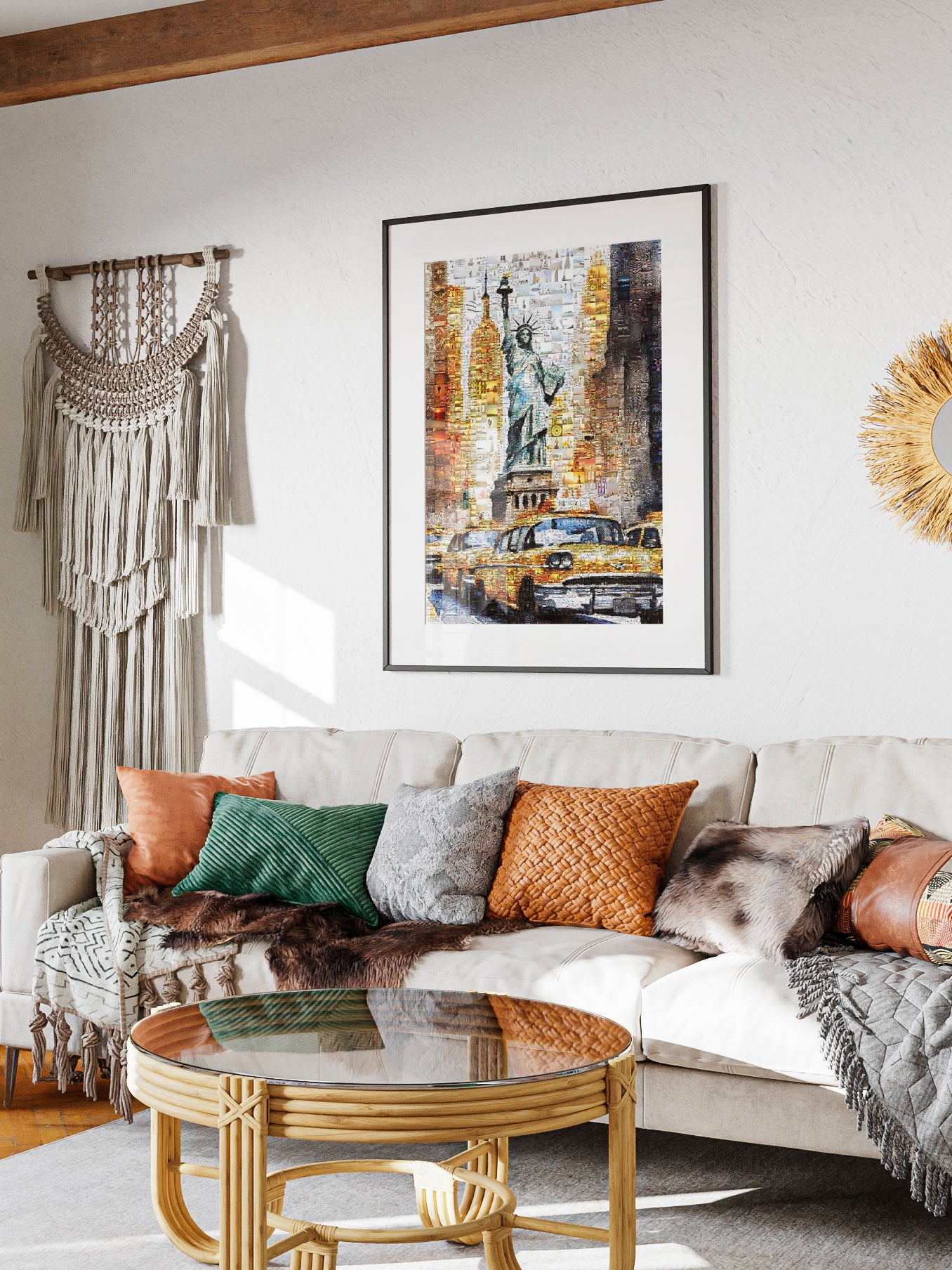 Stunning NYC Mosaic Art - Statue of Liberty & Iconic Yellow Taxis | Perfect Wall Decor for Your Home or Office AtelierMosaics