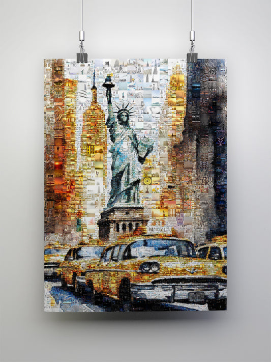 Stunning NYC Mosaic Art - Statue of Liberty & Iconic Yellow Taxis | Perfect Wall Decor for Your Home or Office