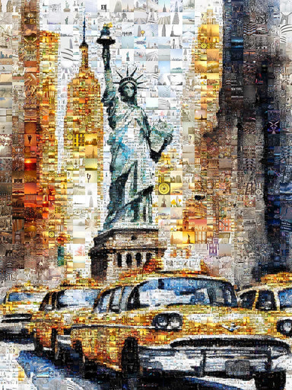 Stunning NYC Mosaic Art - Statue of Liberty & Iconic Yellow Taxis | Perfect Wall Decor for Your Home or Office AtelierMosaics