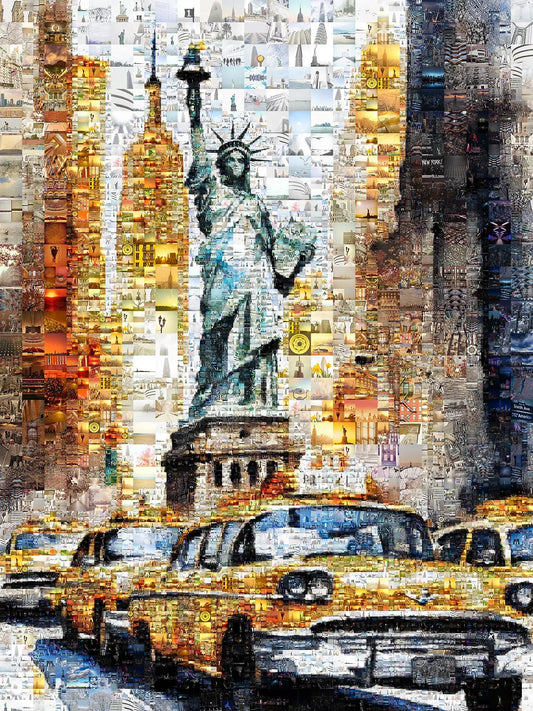 Stunning NYC Mosaic Art - Statue of Liberty & Iconic Yellow Taxis | Perfect Wall Decor for Your Home or Office AtelierMosaics