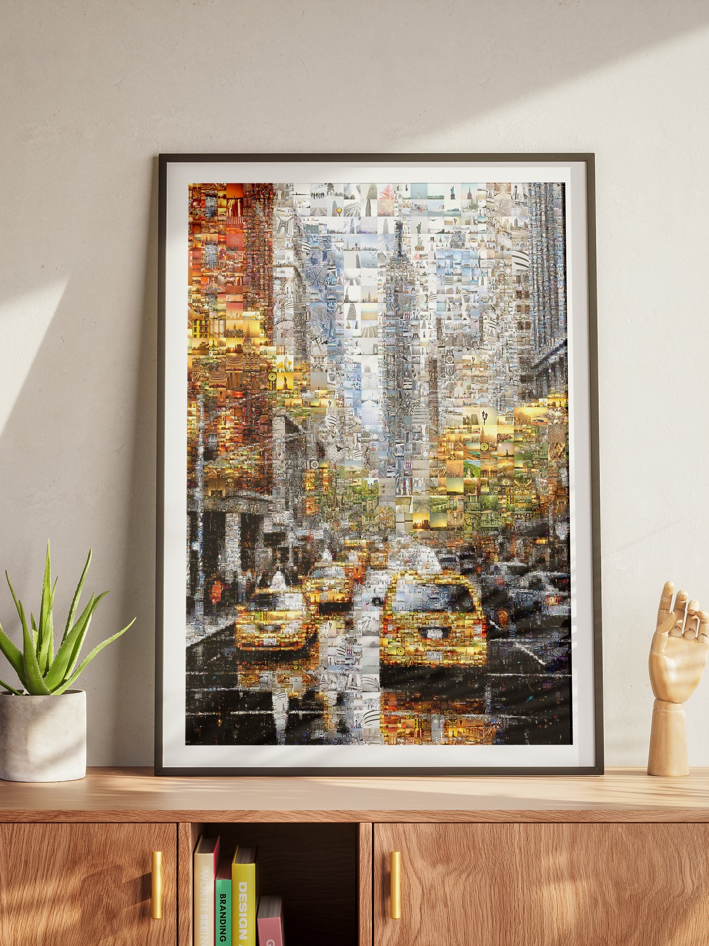 Stunning Urban Mosaic Artwork - Captivating Cityscape with Yellow Taxis and Iconic Landmarks AtelierMosaics