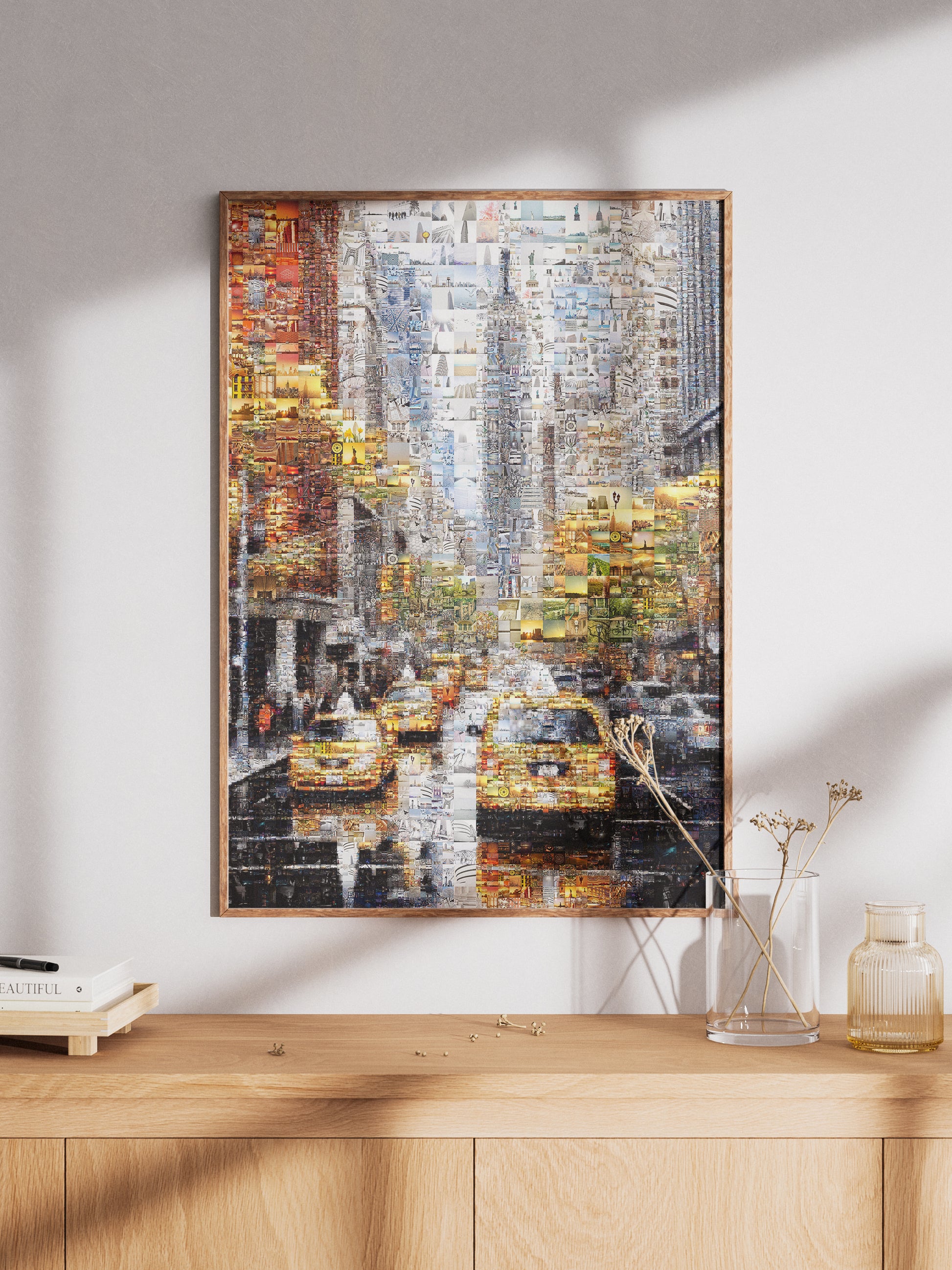 Stunning Urban Mosaic Artwork - Captivating Cityscape with Yellow Taxis and Iconic Landmarks AtelierMosaics