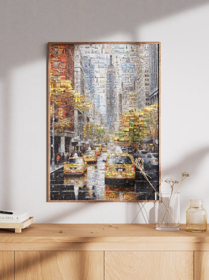 Stunning Urban Mosaic Artwork - Captivating Cityscape with Yellow Taxis and Iconic Landmarks AtelierMosaics