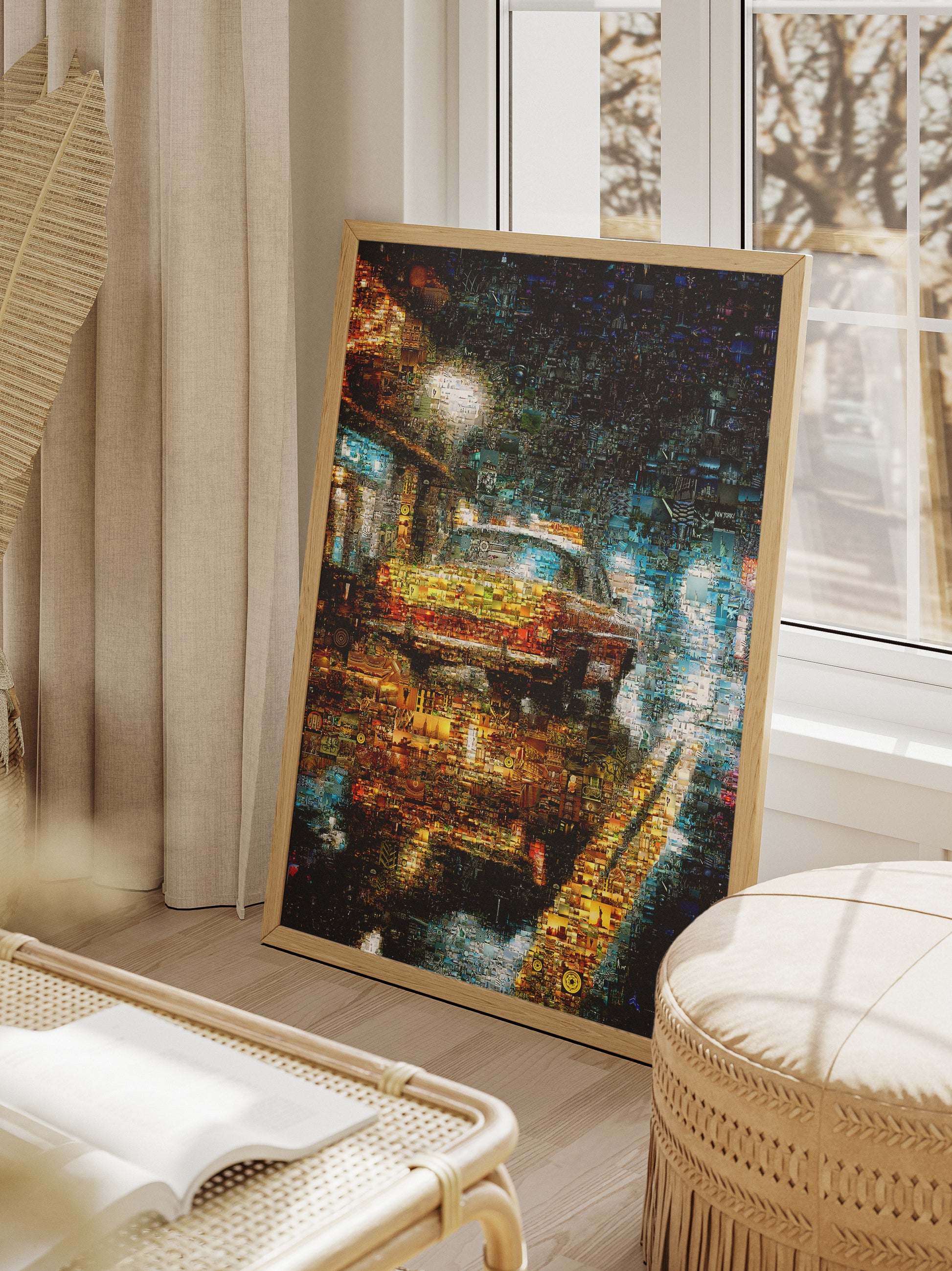 Stunning Mosaic Art of a Yellow Taxi Cab in Rainy Night - Unique Wall Decor for Home & Office AtelierMosaics