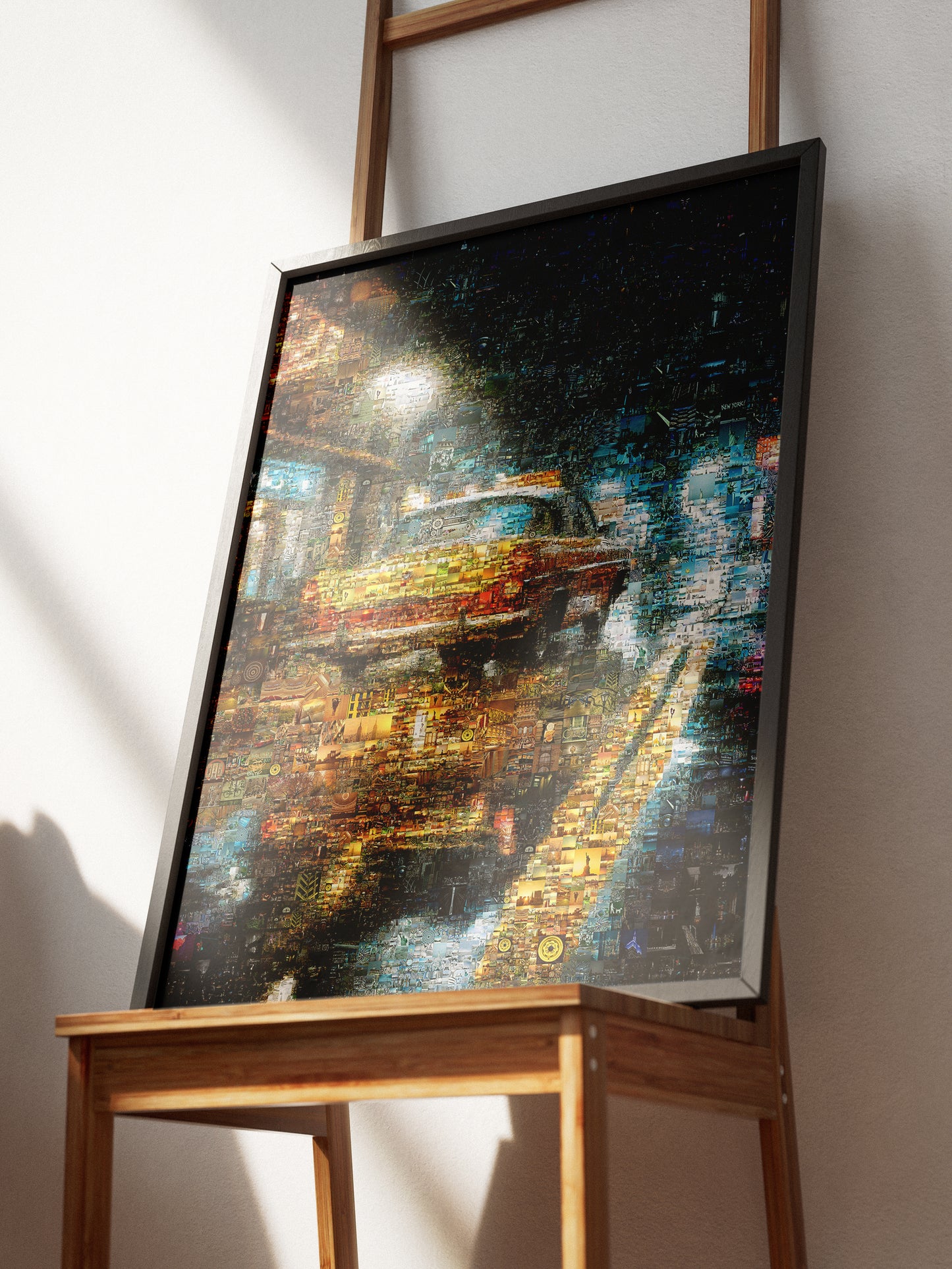 Stunning Mosaic Art of a Yellow Taxi Cab in Rainy Night - Unique Wall Decor for Home & Office AtelierMosaics
