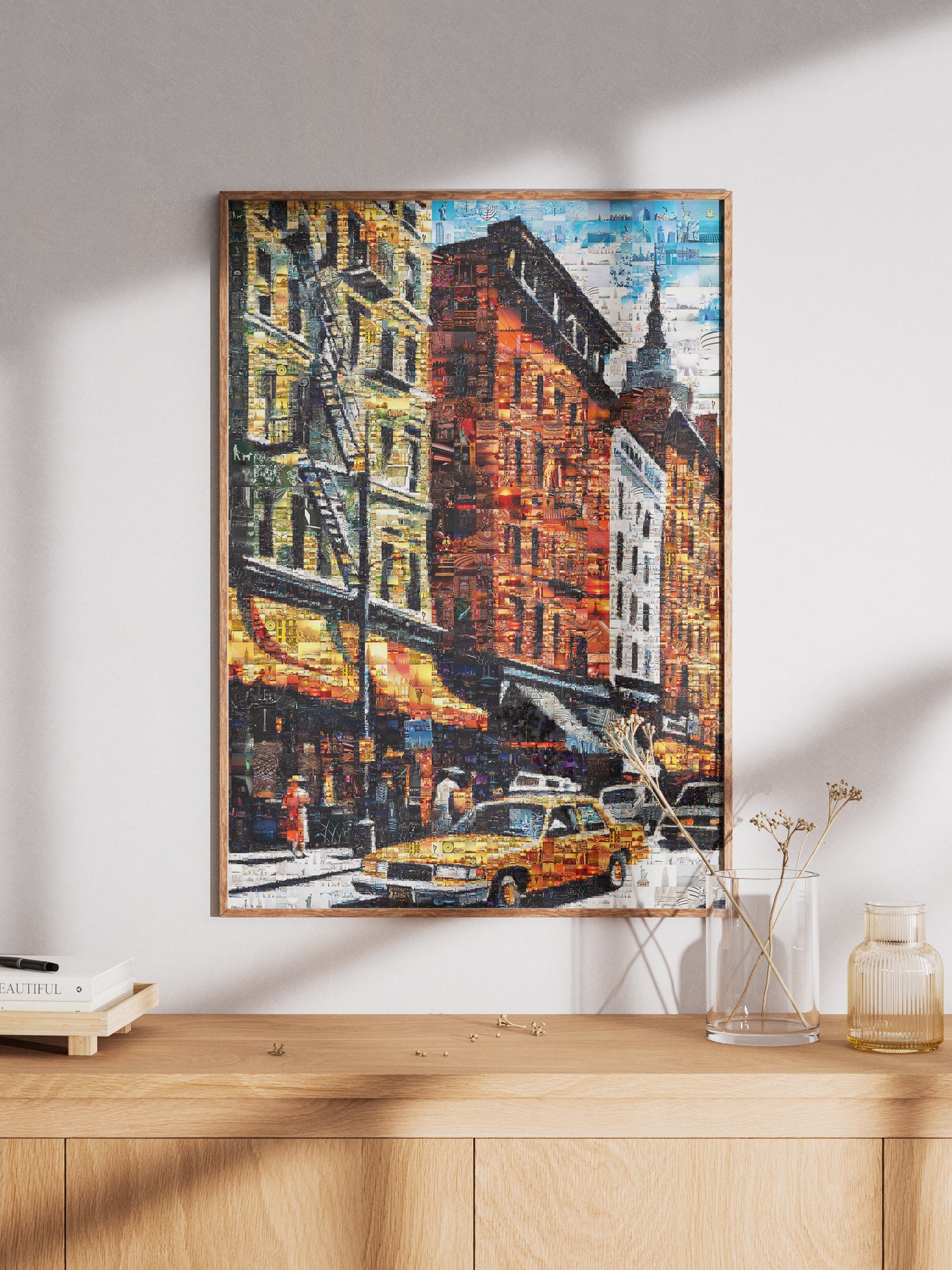 Vibrant Cityscape Mosaic Artwork - Unique Urban Art Piece for Home Décor AtelierMosaics