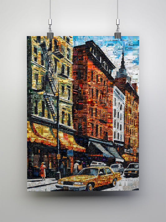 Vibrant Cityscape Mosaic Artwork - Unique Urban Art Piece for Home Décor