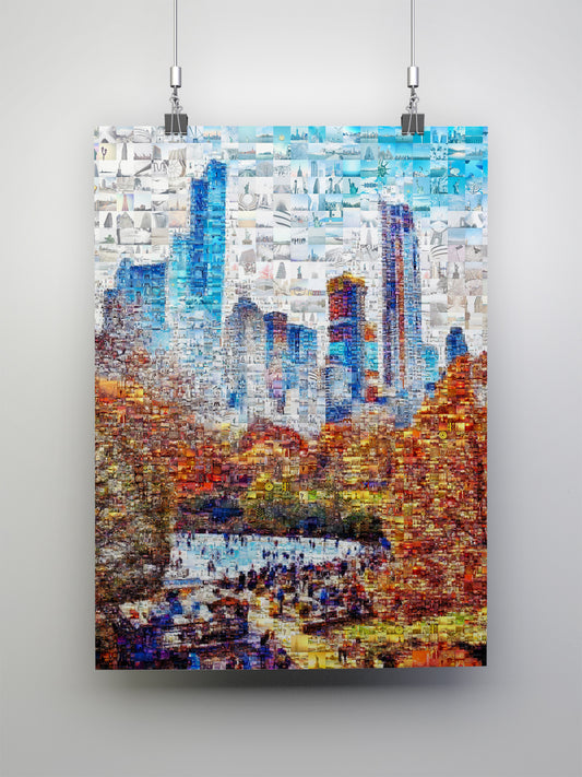 Stunning Urban Mosaic Art: A Colorful Skyline of City Life - Perfect Wall Decoration