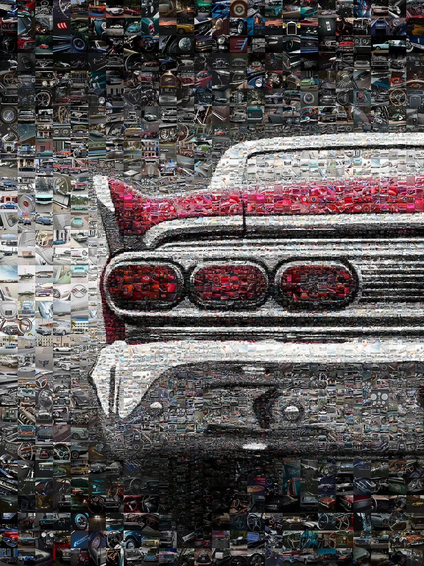 Stunning Mosaic Artwork of Classic Car Tail - Unique Wall Decor for Auto Enthusiasts AtelierMosaics