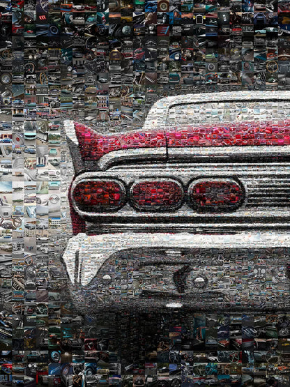Stunning Mosaic Artwork of Classic Car Tail - Unique Wall Decor for Auto Enthusiasts AtelierMosaics
