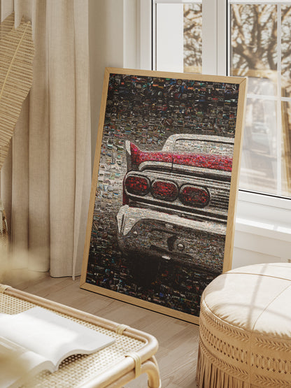 Stunning Mosaic Artwork of Classic Car Tail - Unique Wall Decor for Auto Enthusiasts AtelierMosaics