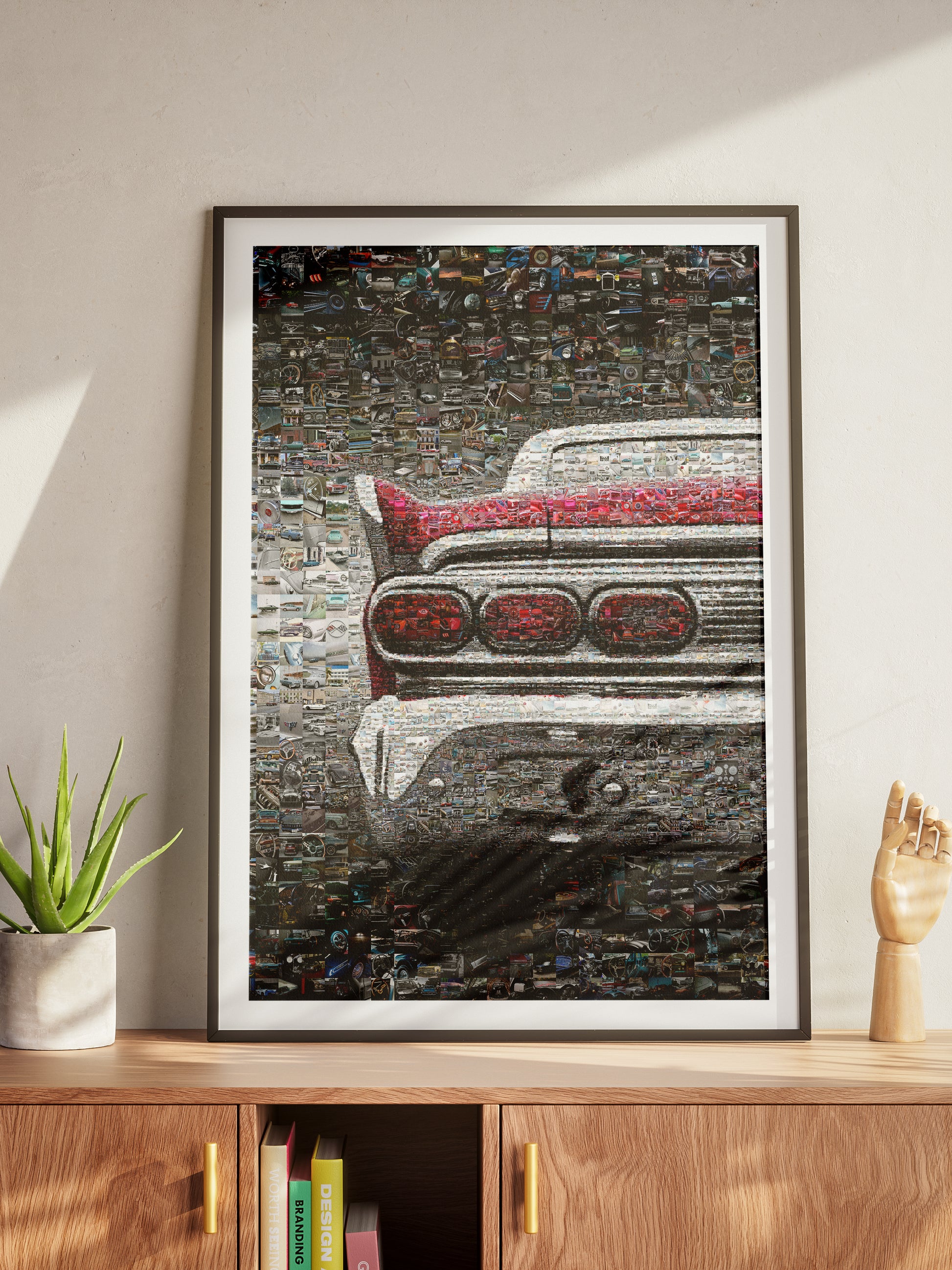 Stunning Mosaic Artwork of Classic Car Tail - Unique Wall Decor for Auto Enthusiasts AtelierMosaics