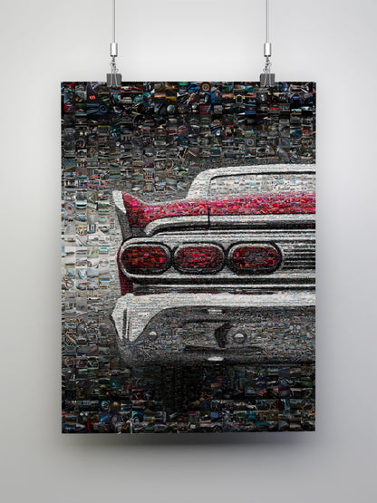 Stunning Mosaic Artwork of Classic Car Tail - Unique Wall Decor for Auto Enthusiasts AtelierMosaics