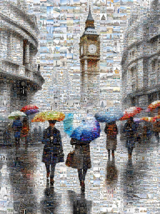 Stunning London Mosaic Artwork: Iconic Scenes with Colorful Umbrellas | Perfect for Home Decor AtelierMosaics