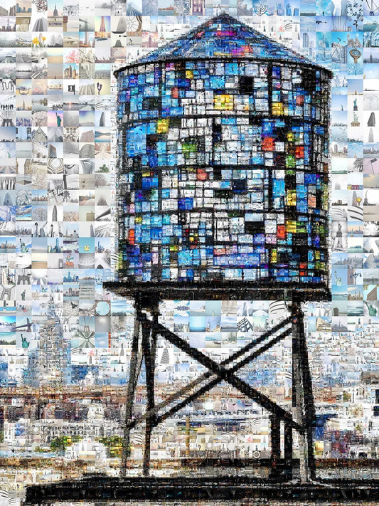 Stunning Water Tower Mosaic Art - Colorful Urban Landscape Décor for Home or Office AtelierMosaics