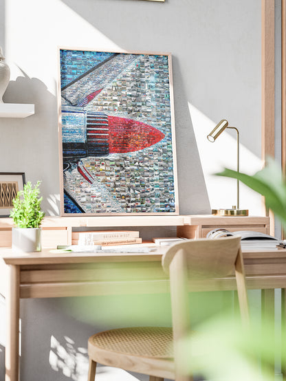 Stunning Mosaic Artwork Featuring a Retro Rocket Design - Perfect for Car Enthusiasts and Art Lovers AtelierMosaics