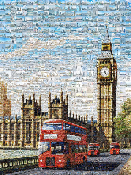Stunning London Mosaic Artwork Featuring Iconic Landmarks and Red Buses AtelierMosaics
