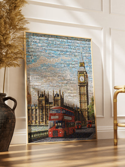 Stunning London Mosaic Artwork Featuring Iconic Landmarks and Red Buses AtelierMosaics