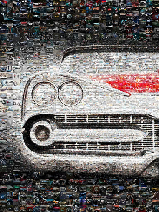 Vintage Car Mosaic Artwork - Unique Collage of Classic Automotive Treasures for Car Enthusiasts AtelierMosaics