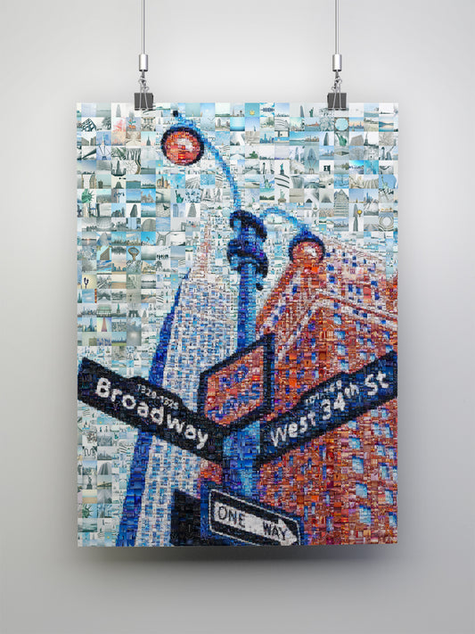 Stunning Mosaic Artwork of Broadway & West 34th St - Unique Urban Art for Home Decor