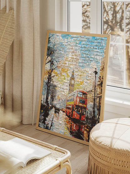 Stunning London Mosaic Artwork Featuring Iconic Landmarks and Red Double-Decker Bus AtelierMosaics