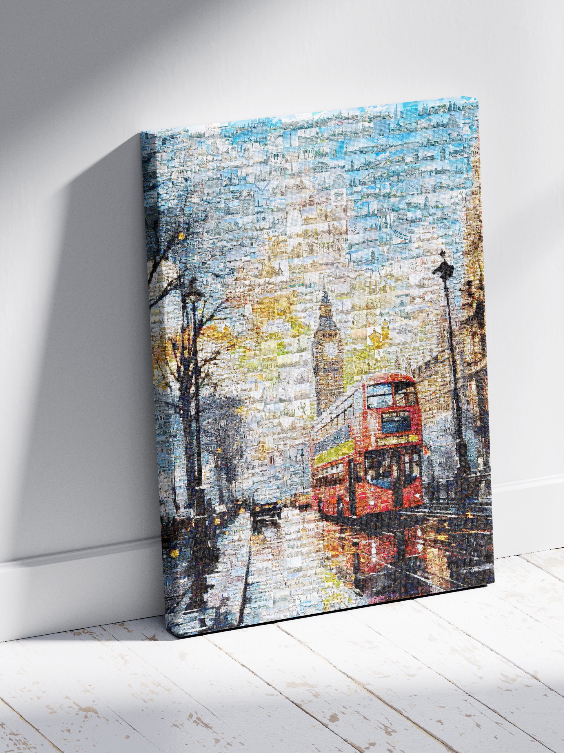 Stunning London Mosaic Artwork Featuring Iconic Landmarks and Red Double-Decker Bus AtelierMosaics