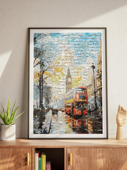 Stunning London Mosaic Artwork Featuring Iconic Landmarks and Red Double-Decker Bus AtelierMosaics