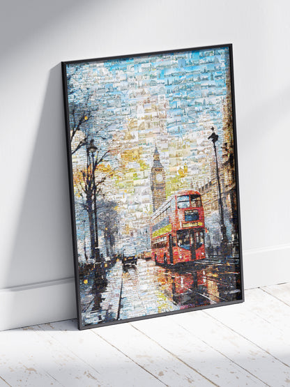Stunning London Mosaic Artwork Featuring Iconic Landmarks and Red Double-Decker Bus AtelierMosaics