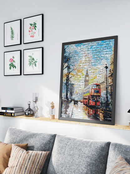 Stunning London Mosaic Artwork Featuring Iconic Landmarks and Red Double-Decker Bus AtelierMosaics