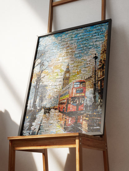 Stunning London Mosaic Artwork Featuring Iconic Landmarks and Red Double-Decker Bus AtelierMosaics
