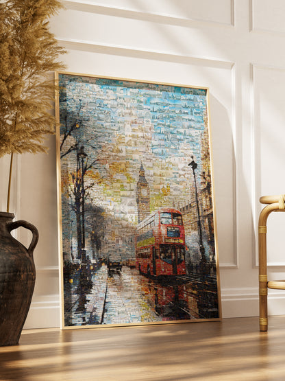 Stunning London Mosaic Artwork Featuring Iconic Landmarks and Red Double-Decker Bus AtelierMosaics