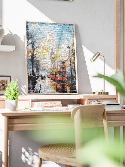 Stunning London Mosaic Artwork Featuring Iconic Landmarks and Red Double-Decker Bus AtelierMosaics