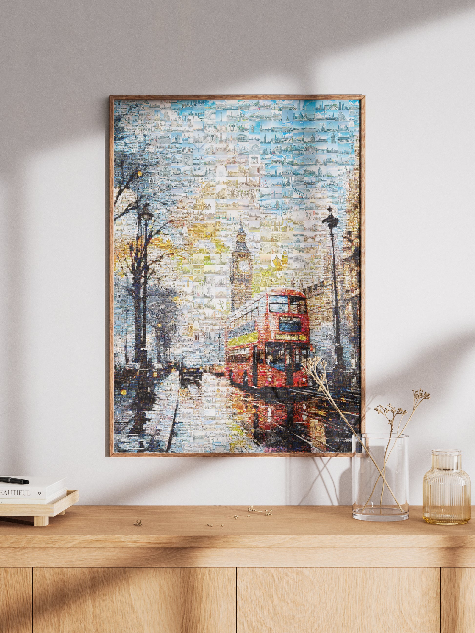 Stunning London Mosaic Artwork Featuring Iconic Landmarks and Red Double-Decker Bus AtelierMosaics