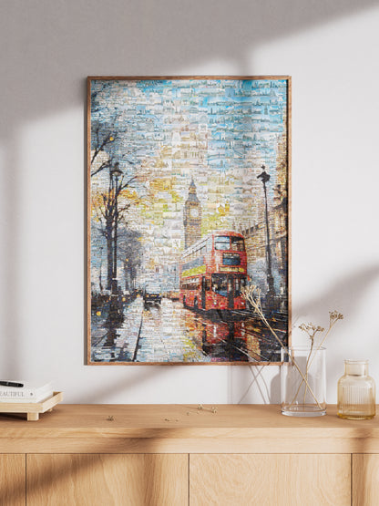 Stunning London Mosaic Artwork Featuring Iconic Landmarks and Red Double-Decker Bus AtelierMosaics