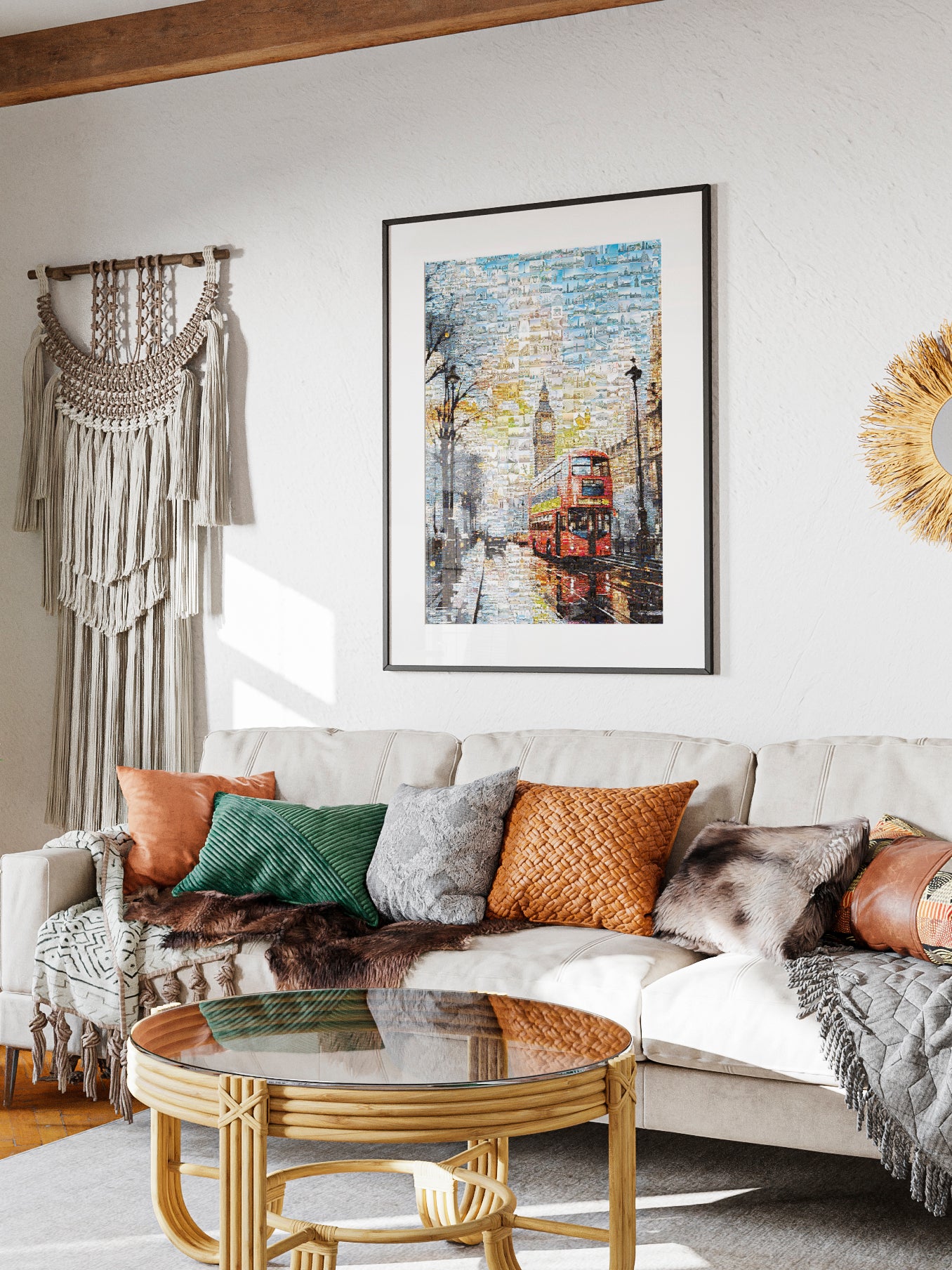 Stunning London Mosaic Artwork Featuring Iconic Landmarks and Red Double-Decker Bus AtelierMosaics