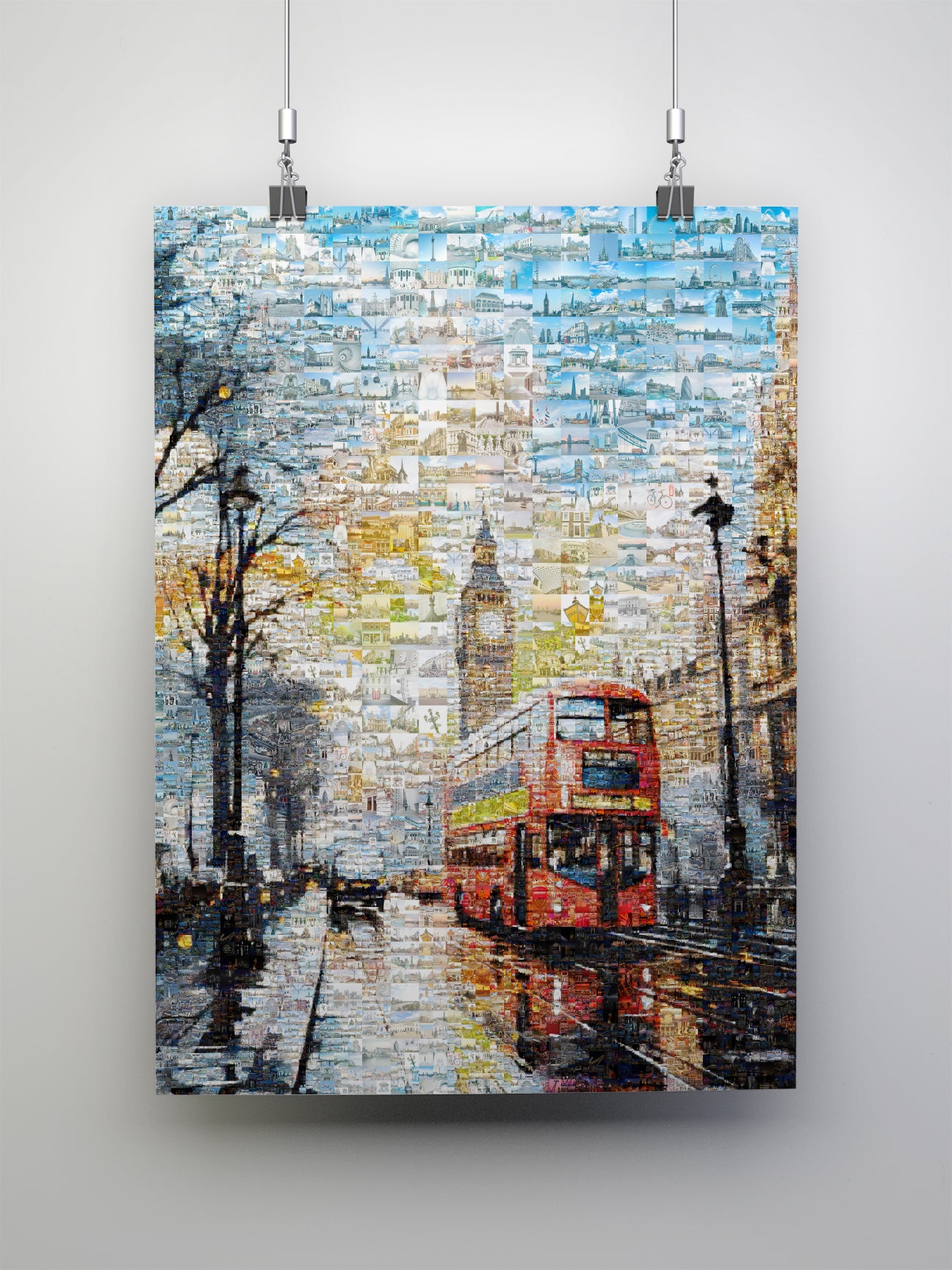 Stunning London Mosaic Artwork Featuring Iconic Landmarks and Red Double-Decker Bus AtelierMosaics