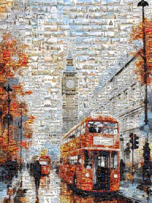Stunning London Mosaic Artwork - Iconic Red Bus & Big Ben - Unique Wall Decor for Home or Office AtelierMosaics