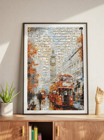 Stunning London Mosaic Artwork - Iconic Red Bus & Big Ben - Unique Wall Decor for Home or Office AtelierMosaics