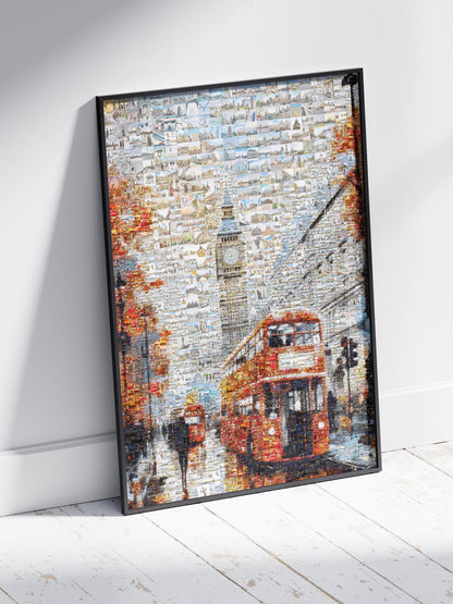 Stunning London Mosaic Artwork - Iconic Red Bus & Big Ben - Unique Wall Decor for Home or Office AtelierMosaics