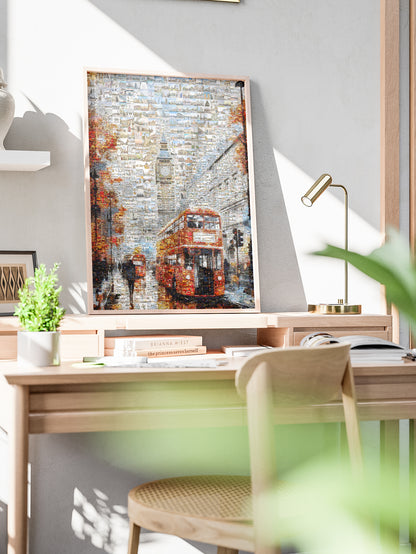 Stunning London Mosaic Artwork - Iconic Red Bus & Big Ben - Unique Wall Decor for Home or Office AtelierMosaics
