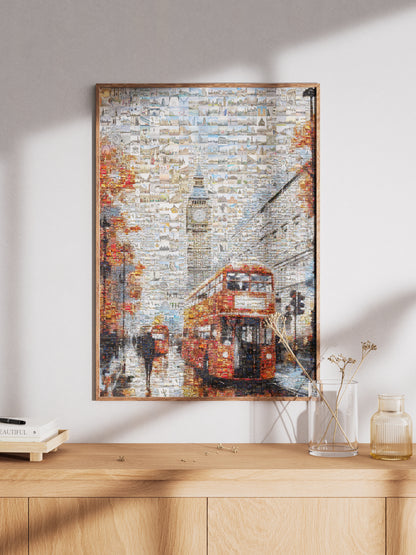 Stunning London Mosaic Artwork - Iconic Red Bus & Big Ben - Unique Wall Decor for Home or Office AtelierMosaics