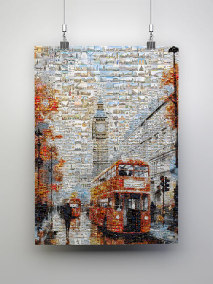 Stunning London Mosaic Artwork - Iconic Red Bus & Big Ben - Unique Wall Decor for Home or Office AtelierMosaics