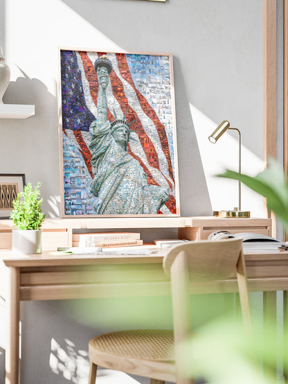 Stunning Mosaic Artwork of the Statue of Liberty and American Flag - Perfect for Home or Office Decor AtelierMosaics