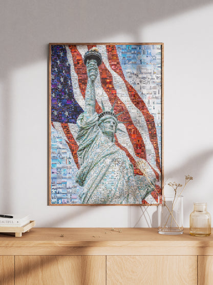 Stunning Mosaic Artwork of the Statue of Liberty and American Flag - Perfect for Home or Office Decor AtelierMosaics