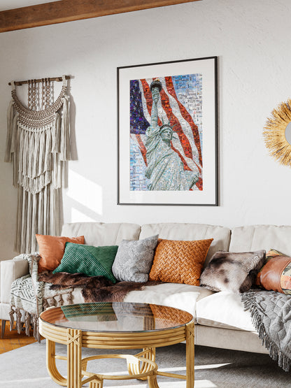 Stunning Mosaic Artwork of the Statue of Liberty and American Flag - Perfect for Home or Office Decor AtelierMosaics