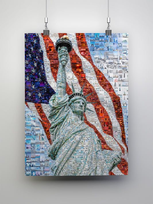 Stunning Mosaic Artwork of the Statue of Liberty and American Flag - Perfect for Home or Office Decor