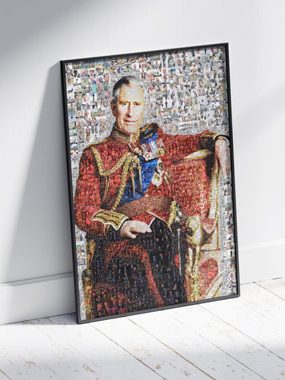 Stunning Mosaic Artwork of King Charles III - Elegant Royal Portrait for Home Decor